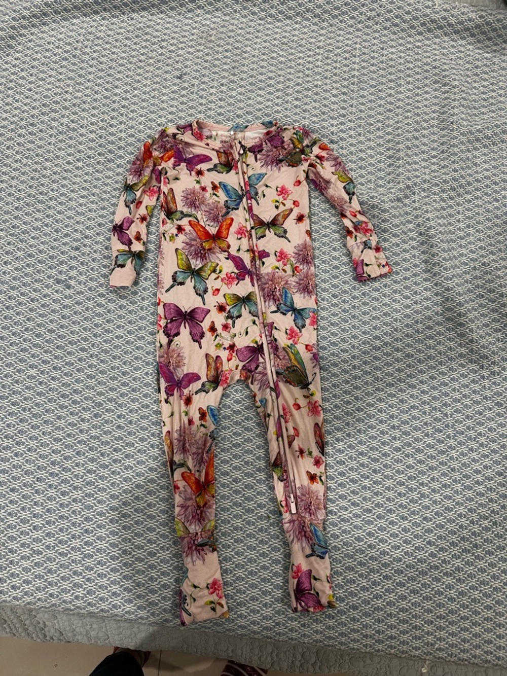 Posh Peanut Pink Butterfly Floral Footed One-Piece